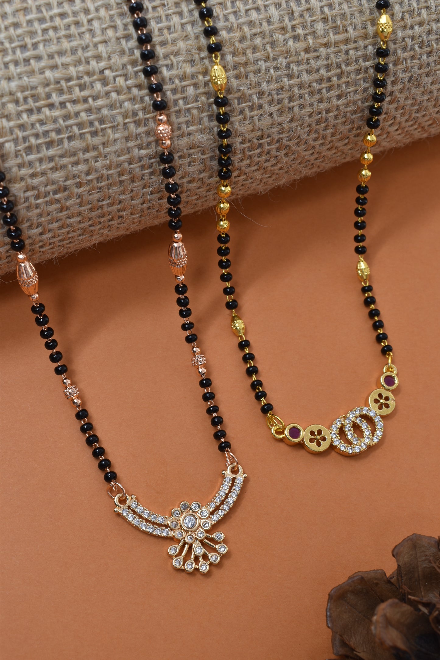 Meira Jewellery Traditional Black Bead Combo Mangalsutra Necklace for Women, Gold & Rose Gold Plated CZ Stone Stylish Mangalsutra Pendant Chain for Daily & Festive Ethnic Set of 2 Tanmaniya-44