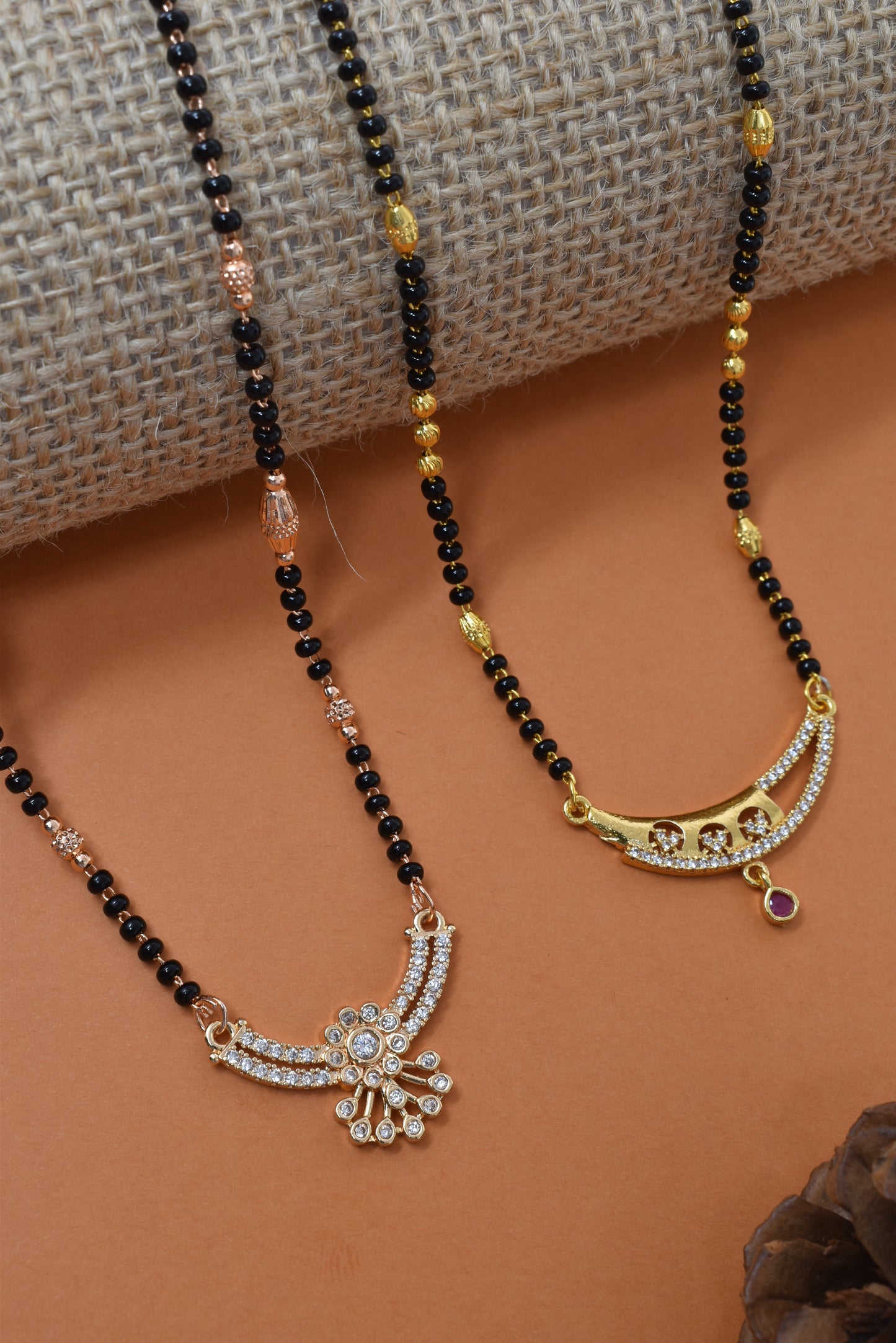 Meira Jewellery Traditional Black Bead Combo Mangalsutra Necklace for Women, Gold & Rose Gold Plated CZ Stone Stylish Mangalsutra Pendant Chain for Daily & Festive Ethnic Set of 2 Tanmaniya-45