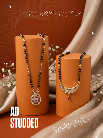 Meira Jewellery Traditional Black Bead Combo Mangalsutra Necklace for Women, Gold & Rose Gold Plated CZ Stone Stylish Mangalsutra Pendant Chain for Daily & Festive Ethnic Set of 2 Tanmaniya-50