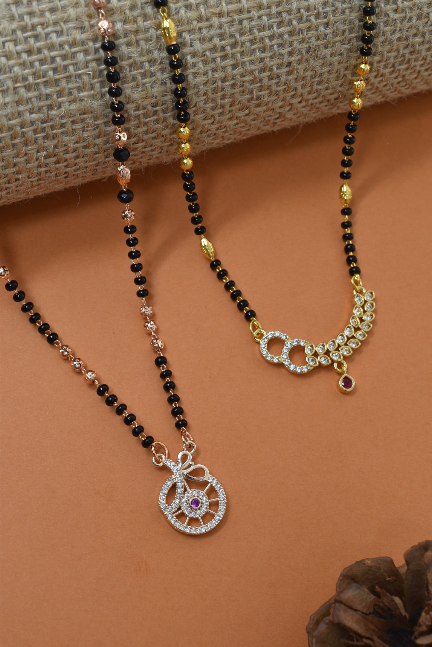 Meira Jewellery Traditional Black Bead Combo Mangalsutra Necklace for Women, Gold & Rose Gold Plated CZ Stone Stylish Mangalsutra Pendant Chain for Daily & Festive Ethnic Set of 2 Tanmaniya-51