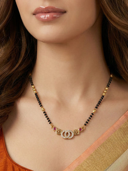 Meira Jewellery Traditional Black Bead Combo Mangalsutra Necklace for Women, Gold & Rose Gold Plated CZ Stone Stylish Mangalsutra Pendant Chain for Daily & Festive Ethnic Set of 2 Tanmaniya-59