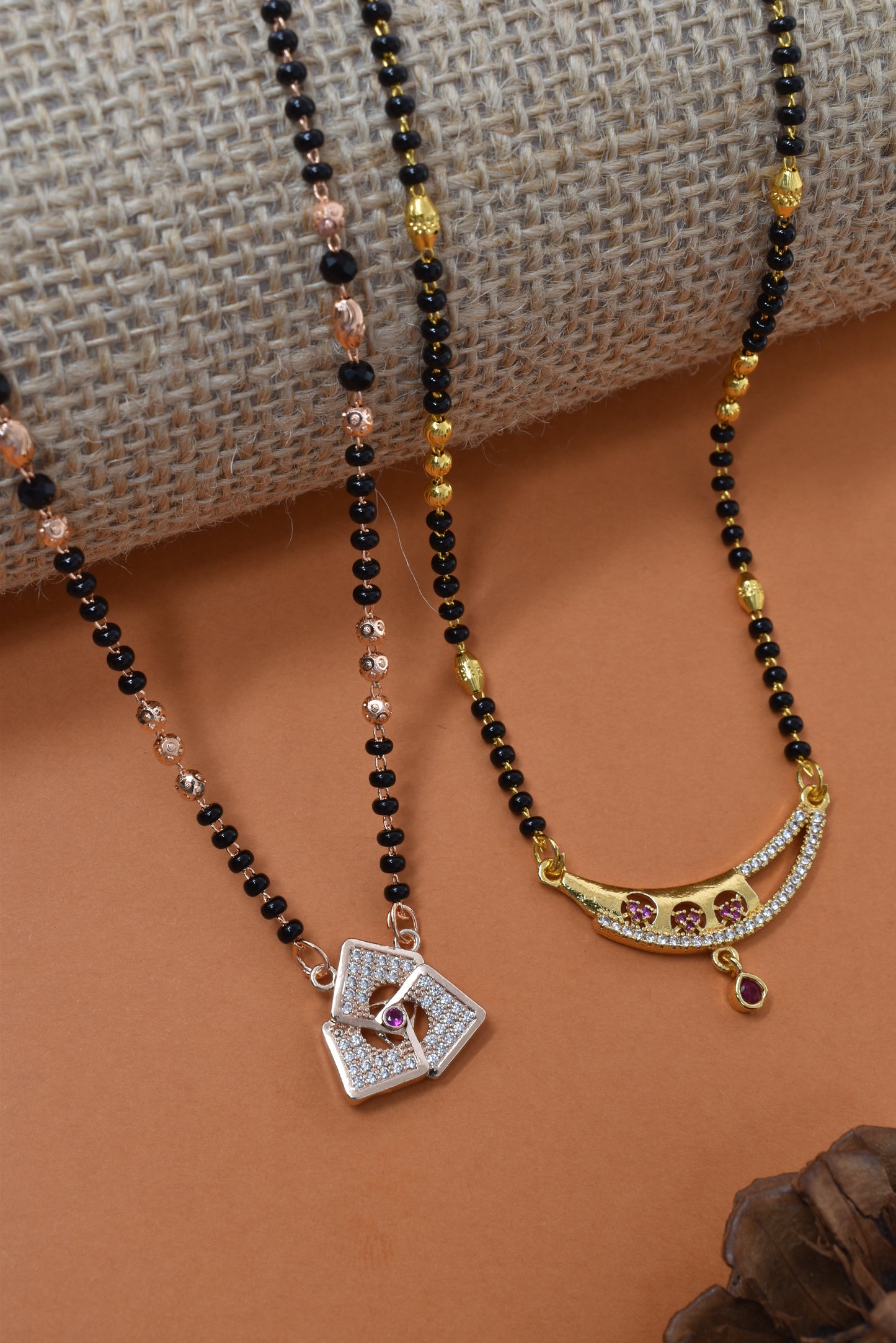 Meira Jewellery Traditional Black Bead Combo Mangalsutra Necklace for Women, Gold & Rose Gold Plated CZ Stone Stylish Mangalsutra Pendant Chain for Daily & Festive Ethnic Set of 2 Tanmaniya-61