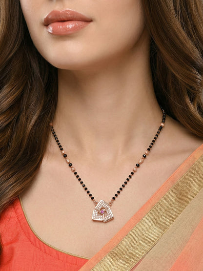 Meira Jewellery Traditional Black Bead Combo Mangalsutra Necklace for Women, Gold & Rose Gold Plated CZ Stone Stylish Mangalsutra Pendant Chain for Daily & Festive Ethnic Set of 2 Tanmaniya-61