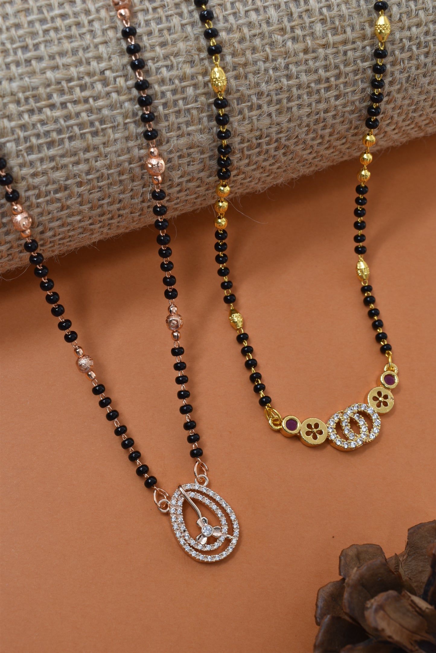 Meira Jewellery Traditional Black Bead Combo Mangalsutra Necklace for Women, Gold & Rose Gold Plated CZ Stone Stylish Mangalsutra Pendant Chain for Daily & Festive Ethnic Set of 2 Tanmaniya-75