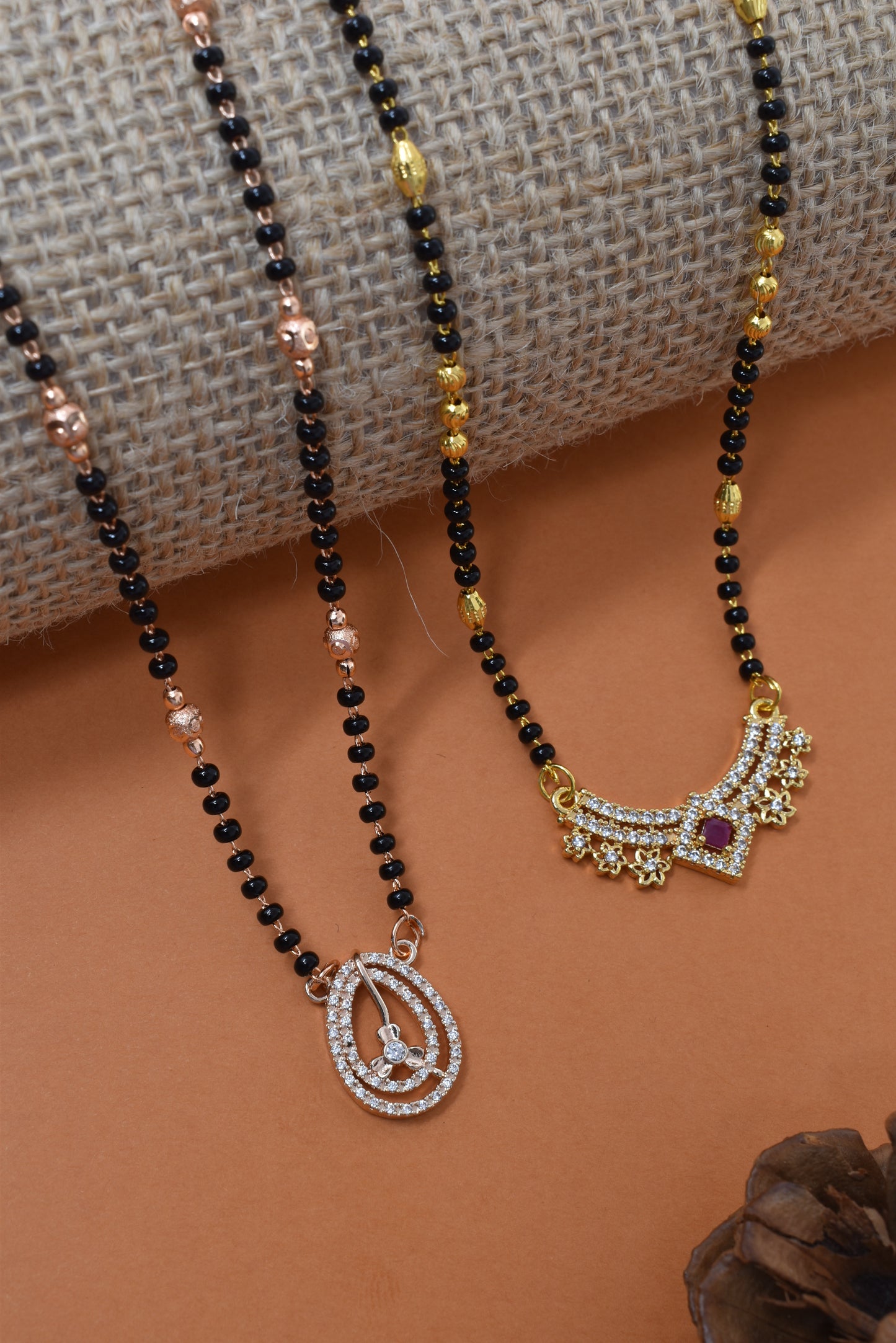 Meira Jewellery Traditional Black Bead Combo Mangalsutra Necklace for Women, Gold & Rose Gold Plated CZ Stone Stylish Mangalsutra Pendant Chain for Daily & Festive Ethnic Set of 2 Tanmaniya-78