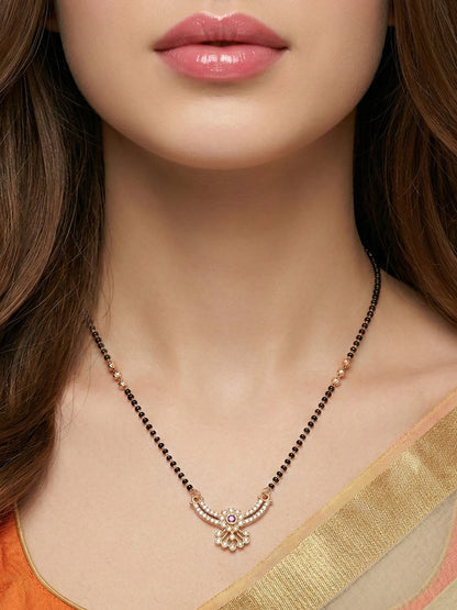 Meira Jewellery Traditional Black Bead Combo Mangalsutra Necklace for Women, Gold & Rose Gold Plated CZ Stone Stylish Mangalsutra Pendant Chain for Daily & Festive Ethnic Set of 2 Tanmaniya-83