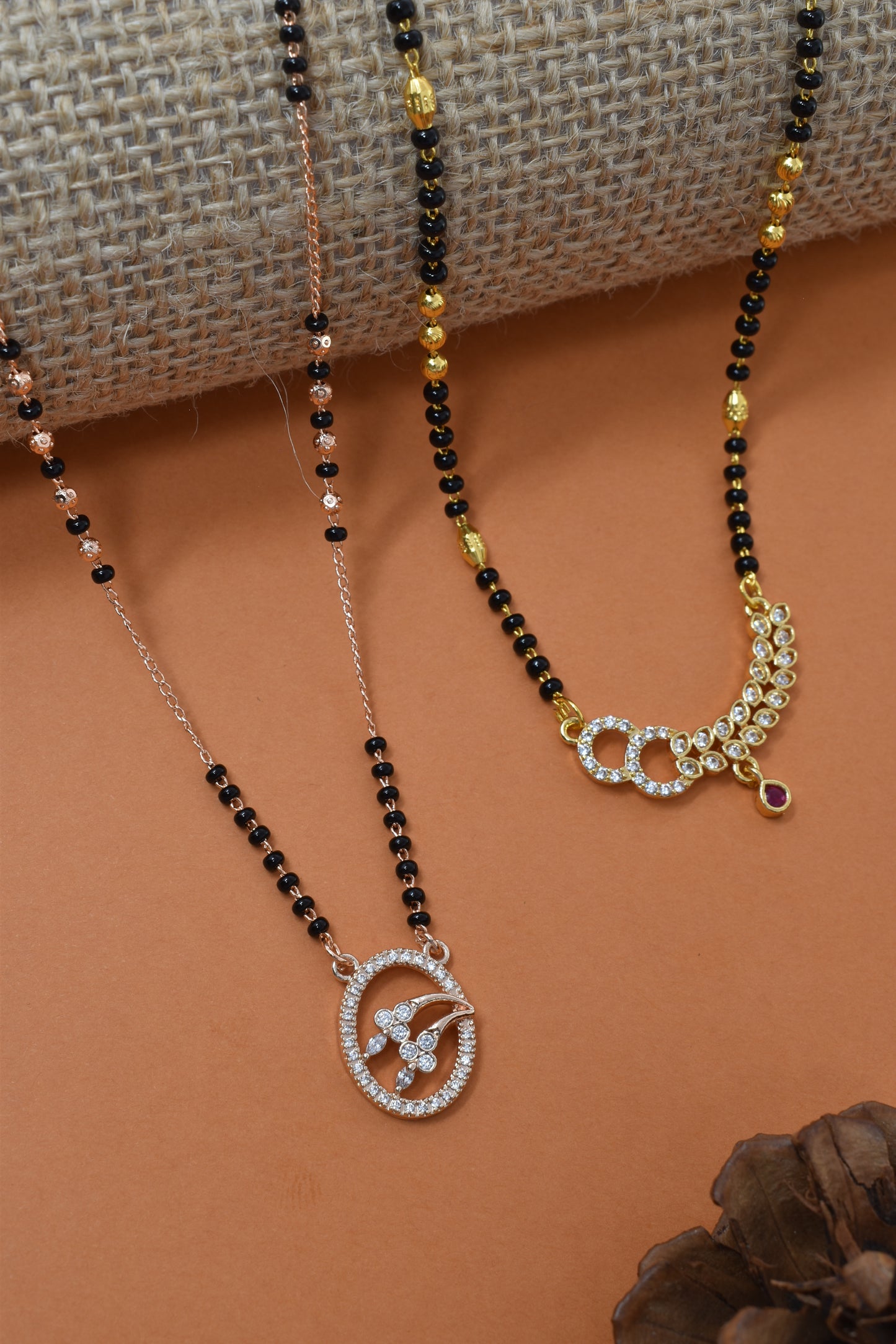 Meira Jewellery Traditional Black Bead Combo Mangalsutra Necklace for Women, Gold & Rose Gold Plated CZ Stone Stylish Mangalsutra Pendant Chain for Daily & Festive Ethnic Set of 2 Tanmaniya-97