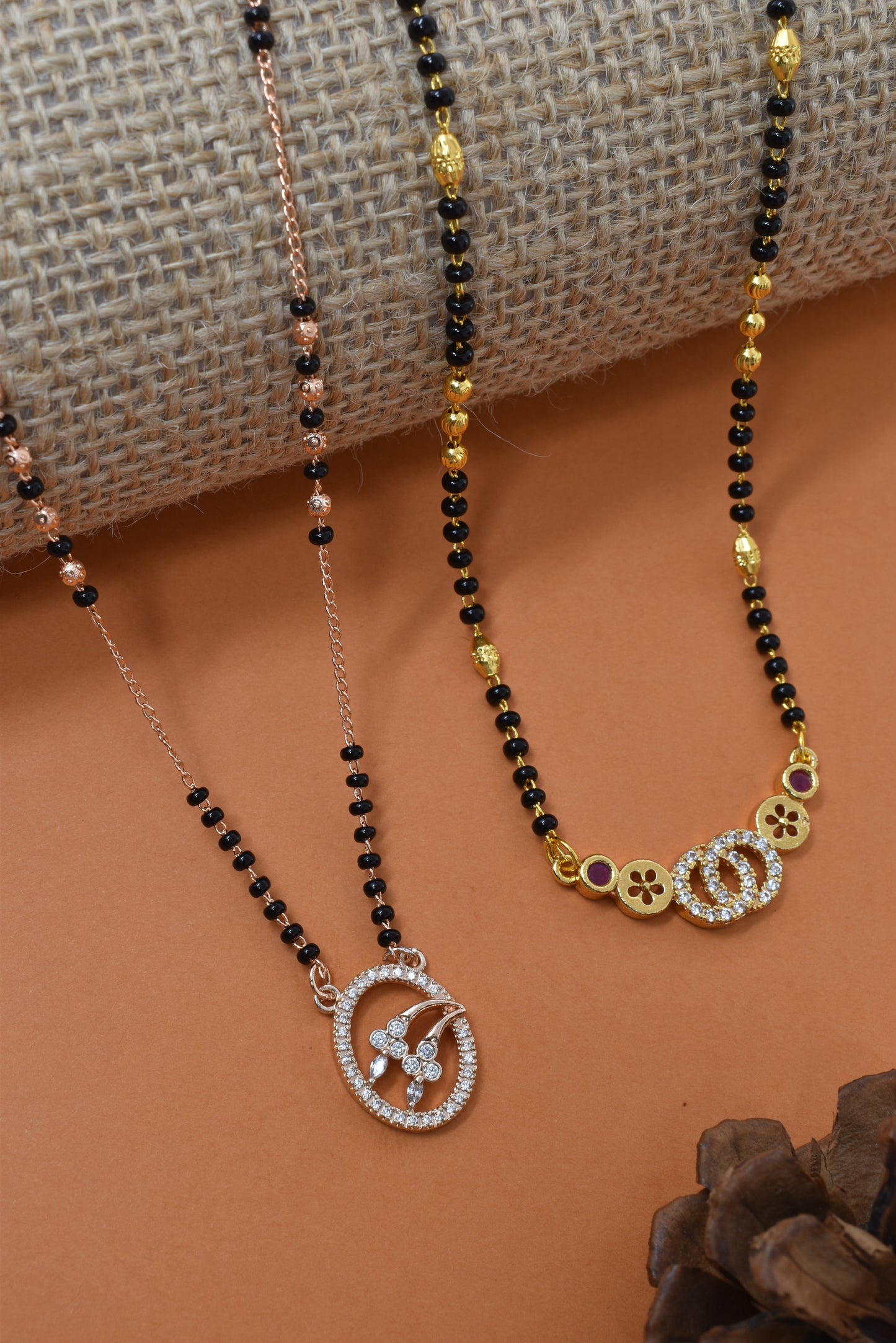 Meira Jewellery Traditional Black Bead Combo Mangalsutra Necklace for Women, Gold & Rose Gold Plated CZ Stone Stylish Mangalsutra Pendant Chain for Daily & Festive Ethnic Set of 2 Tanmaniya-98