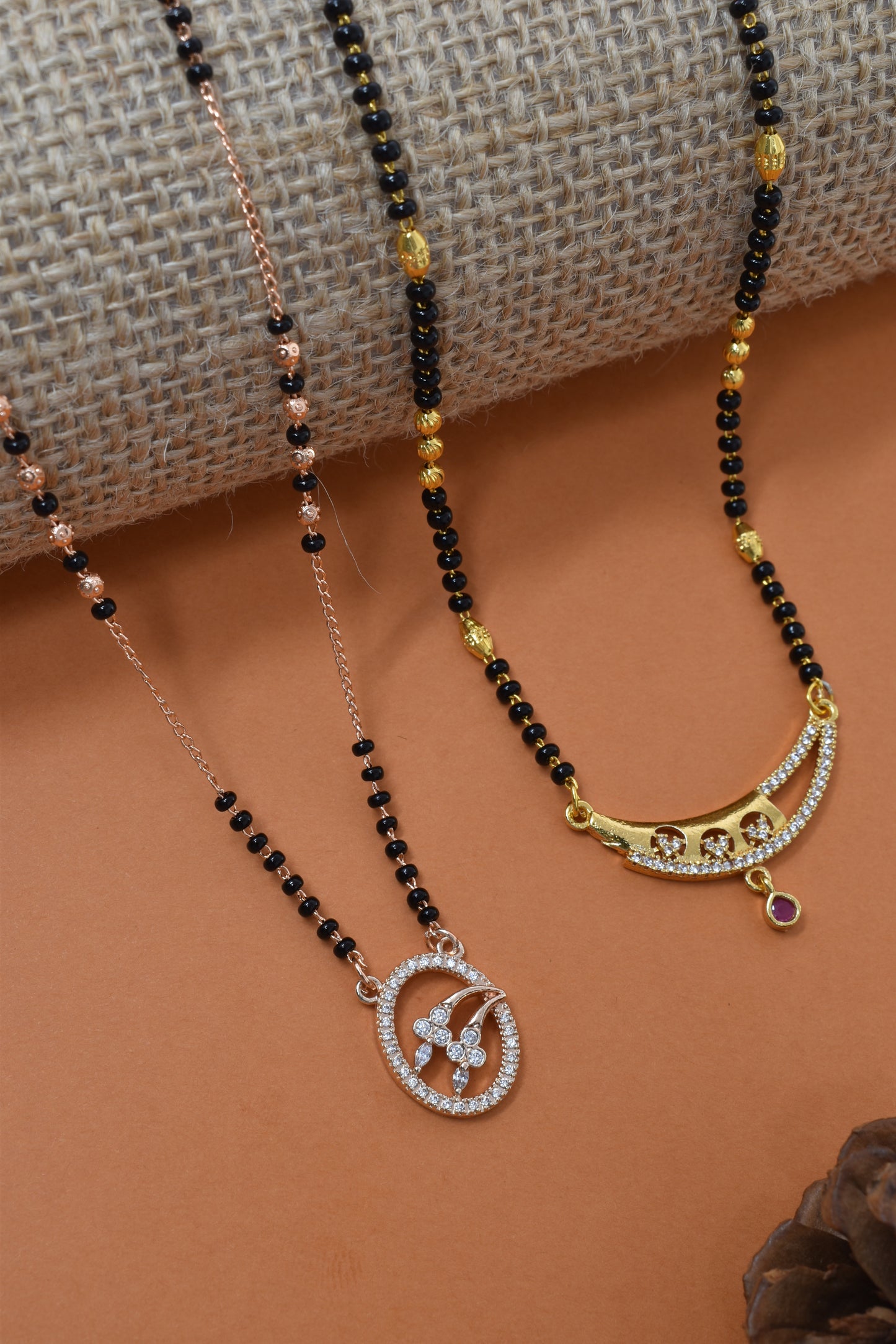 Meira Jewellery Traditional Black Bead Combo Mangalsutra Necklace for Women, Gold & Rose Gold Plated CZ Stone Stylish Mangalsutra Pendant Chain for Daily & Festive Ethnic Set of 2 Tanmaniya-99