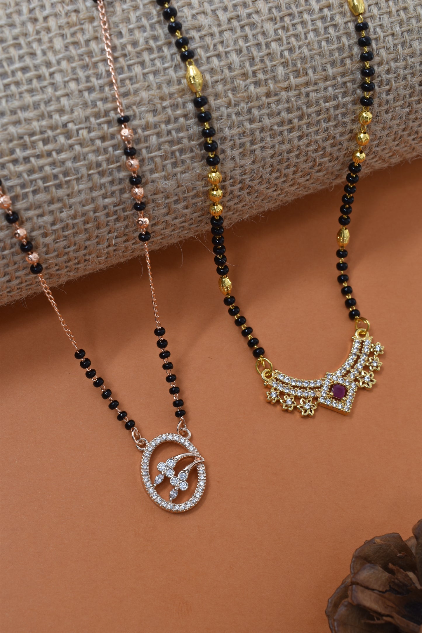 Meira Jewellery Traditional Black Bead Combo Mangalsutra Necklace for Women, Gold & Rose Gold Plated CZ Stone Stylish Mangalsutra Pendant Chain for Daily & Festive Ethnic Set of 2 Tanmaniya-101