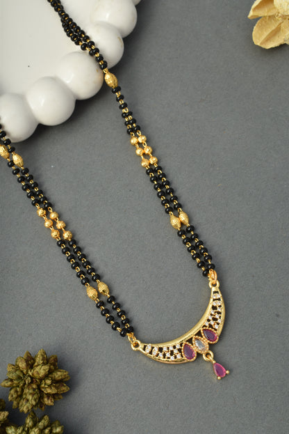 Gold-Toned Stone Studded Mangalsutra with Matching Earrings Combo Set