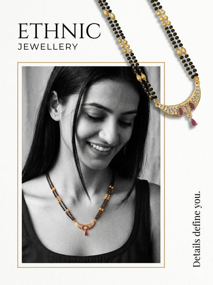 Gold-Toned Stone Studded Mangalsutra with Matching Earrings Combo Set