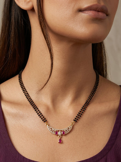 Gold-Toned Stone Studded Mangalsutra with Matching Earrings Combo Set