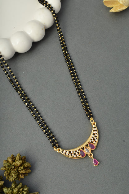 Gold-Toned Stone Studded Mangalsutra with Matching Earrings Combo Set