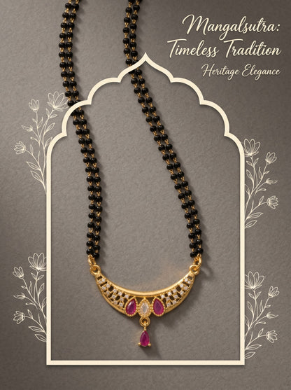 Gold-Toned Stone Studded Mangalsutra with Matching Earrings Combo Set