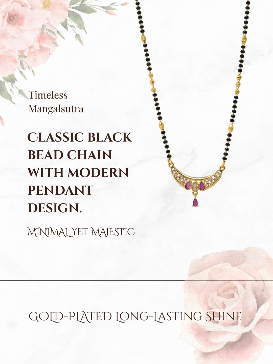 Meira Jewellery Traditional Gold-Toned Black Beaded Stylish Mangalsutra for Women Studded with Sparkling AD and Ruby Red Stones, Perfect for Daily and Office Ethnic Festive Jewellery Neckpiece-01