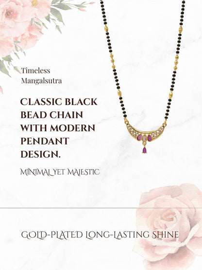 Meira Jewellery Traditional Gold-Toned Black Beaded Stylish Mangalsutra for Women Studded with Sparkling AD and Ruby Red Stones, Perfect for Daily and Office Ethnic Festive Jewellery Neckpiece-01