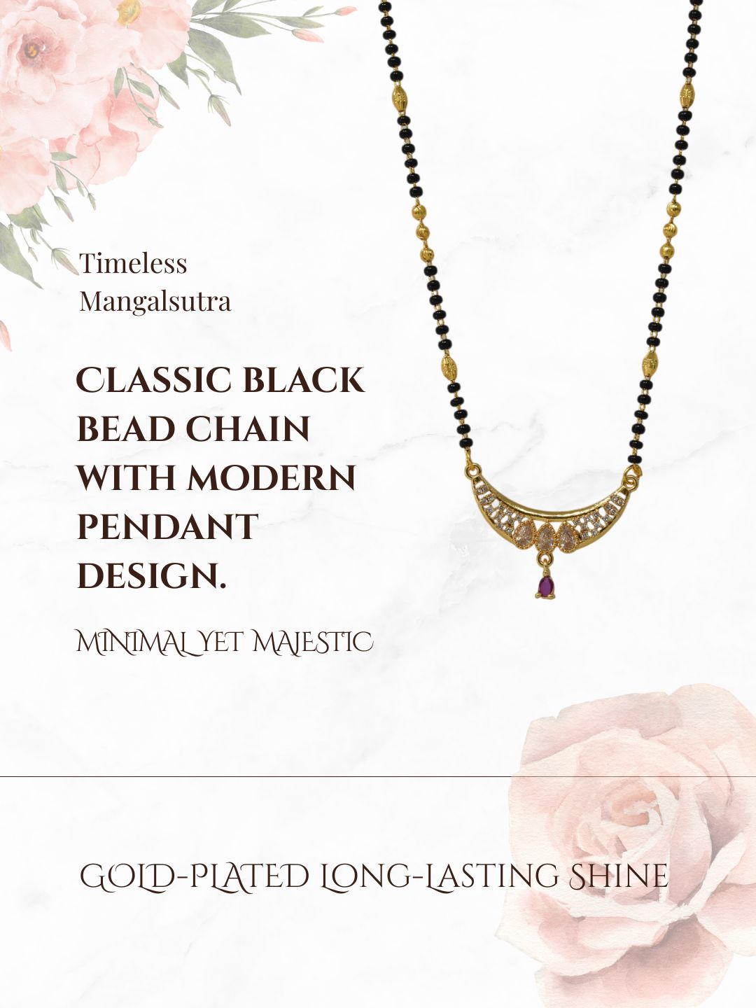 Meira Jewellery Traditional Gold-Toned Black Beaded Stylish Mangalsutra for Women Studded with Sparkling AD and Ruby Red Stones, Perfect for Daily and Office Ethnic Festive Jewellery Neckpiece-02