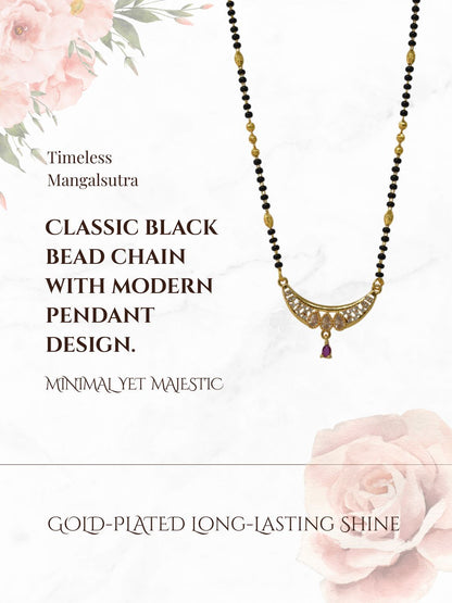 Meira Jewellery Traditional Gold-Toned Black Beaded Stylish Mangalsutra for Women Studded with Sparkling AD and Ruby Red Stones, Perfect for Daily and Office Ethnic Festive Jewellery Neckpiece-02