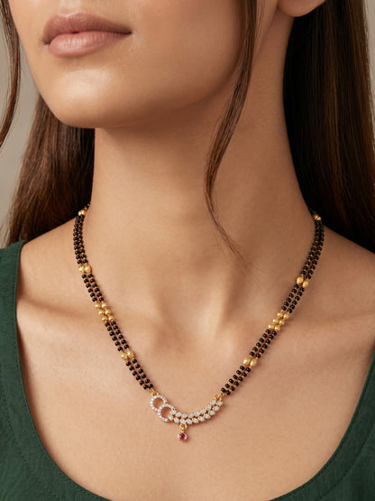 Gold-Toned Stone Studded Mangalsutra with Matching Earrings Combo Set