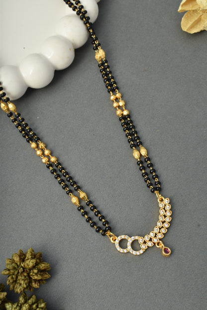 Gold-Toned Stone Studded Mangalsutra with Matching Earrings Combo Set