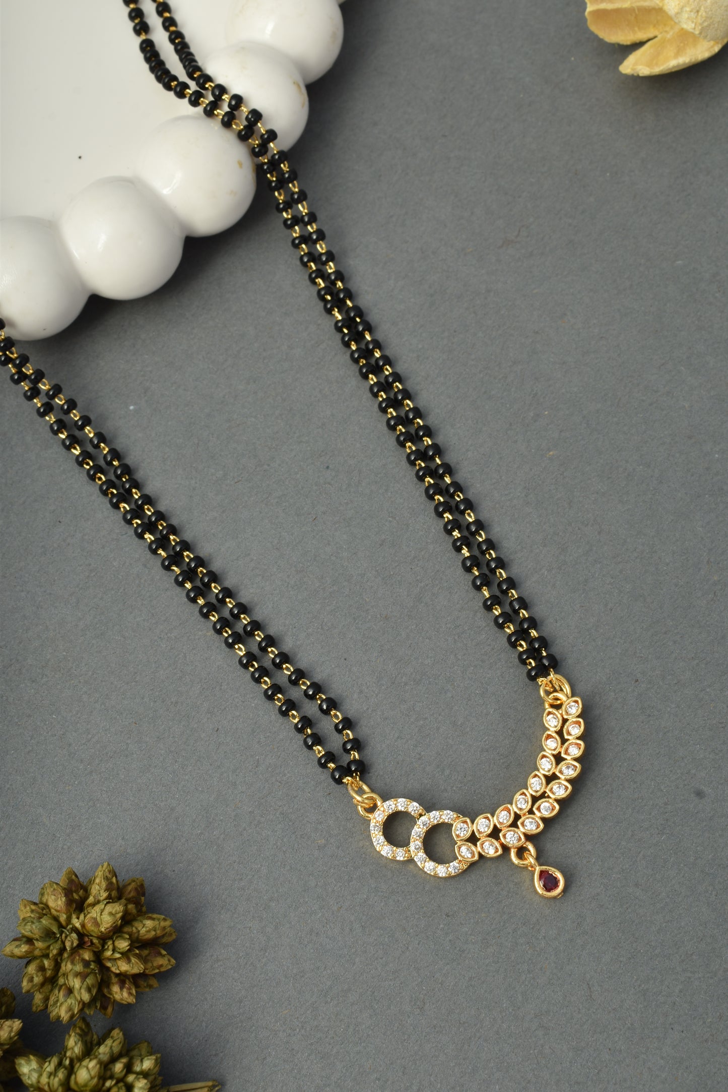 Gold-Toned Stone Studded Mangalsutra with Matching Earrings Combo Set