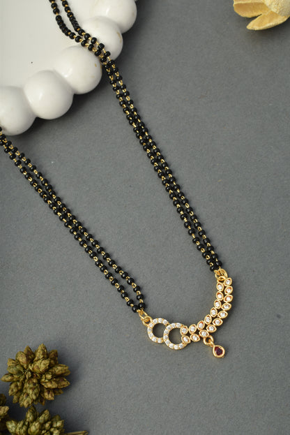 Gold-Toned Stone Studded Mangalsutra with Matching Earrings Combo Set