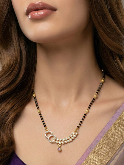 Meira Jewellery Traditional Gold-Toned Black Beaded Stylish Mangalsutra for Women Studded with Sparkling AD and Ruby Red Stones, Perfect for Daily and Office Ethnic Festive Jewellery Neckpiece-03