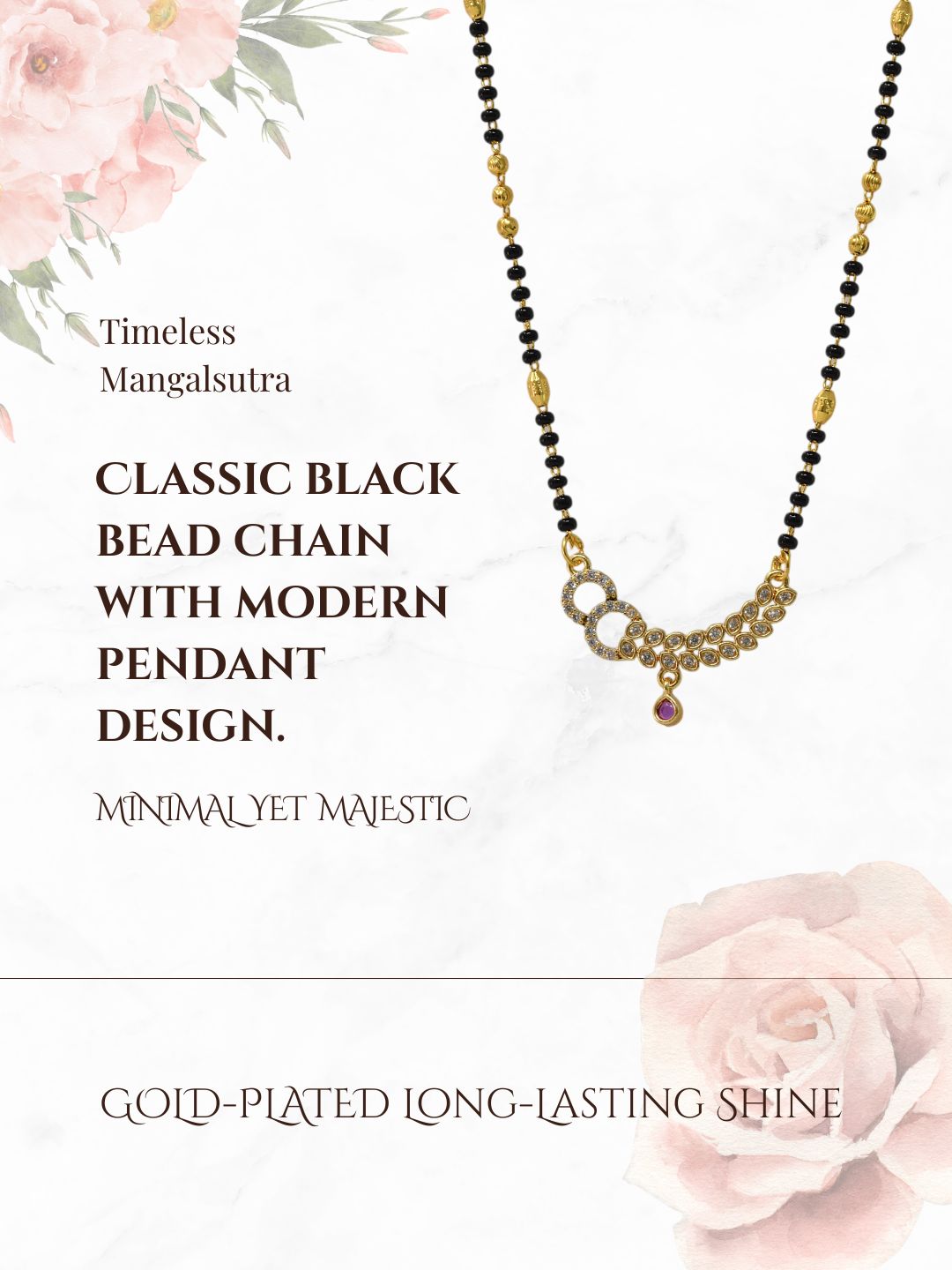 Meira Jewellery Traditional Gold-Toned Black Beaded Stylish Mangalsutra for Women Studded with Sparkling AD and Ruby Red Stones, Perfect for Daily and Office Ethnic Festive Jewellery Neckpiece-03