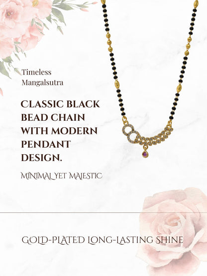 Meira Jewellery Traditional Gold-Toned Black Beaded Stylish Mangalsutra for Women Studded with Sparkling AD and Ruby Red Stones, Perfect for Daily and Office Ethnic Festive Jewellery Neckpiece-03