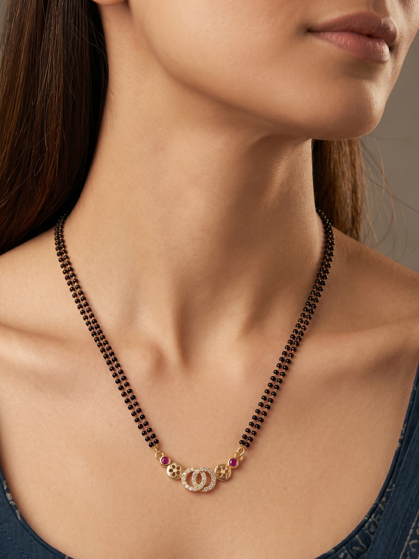 Gold-Toned Stone Studded Mangalsutra with Matching Earrings Combo Set