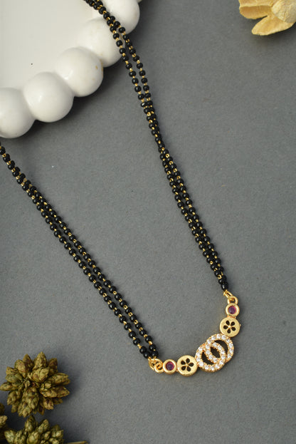 Gold-Toned Stone Studded Mangalsutra with Matching Earrings Combo Set