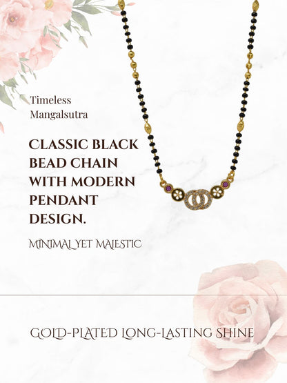 Meira Jewellery Traditional Gold-Toned Black Beaded Stylish Mangalsutra for Women Studded with Sparkling AD and Ruby Red Stones, Perfect for Daily and Office Ethnic Festive Jewellery Neckpiece-04