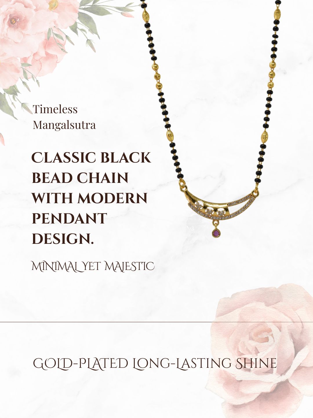 Meira Jewellery Traditional Gold-Toned Black Beaded Stylish Mangalsutra for Women Studded with Sparkling AD and Ruby Red Stones, Perfect for Daily and Office Ethnic Festive Jewellery Neckpiece-05