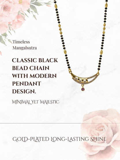 Meira Jewellery Traditional Gold-Toned Black Beaded Stylish Mangalsutra for Women Studded with Sparkling AD and Ruby Red Stones, Perfect for Daily and Office Ethnic Festive Jewellery Neckpiece-05