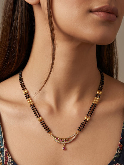 Gold-Toned Stone Studded Mangalsutra with Matching Earrings Combo Set