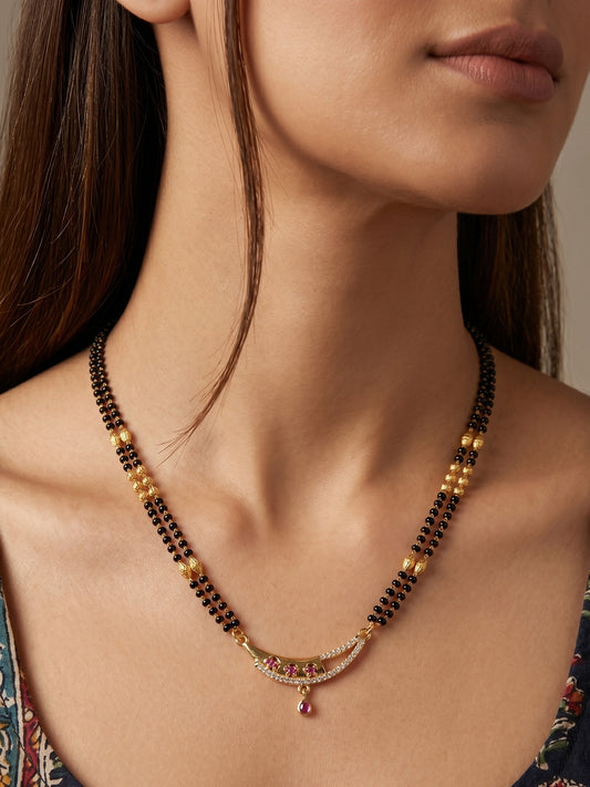 Gold-Toned Stone Studded Mangalsutra with Matching Earrings Combo Set