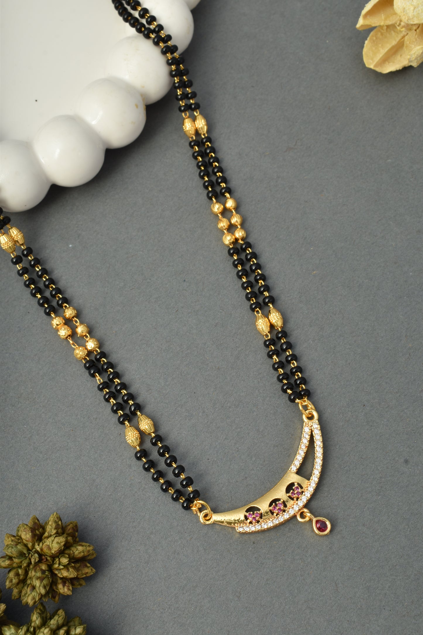 Gold-Toned Stone Studded Mangalsutra with Matching Earrings Combo Set