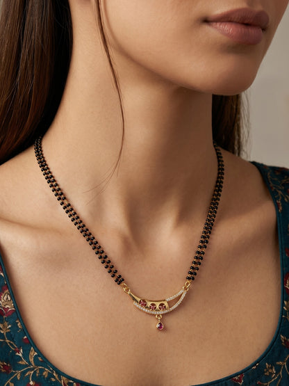 Gold-Toned Stone Studded Mangalsutra with Matching Earrings Combo Set