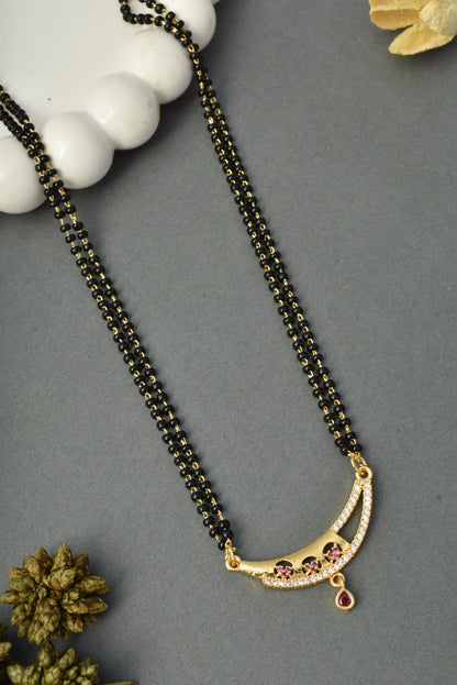 Gold-Toned Stone Studded Mangalsutra with Matching Earrings Combo Set