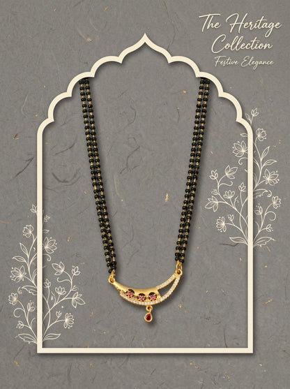 Gold-Toned Stone Studded Mangalsutra with Matching Earrings Combo Set