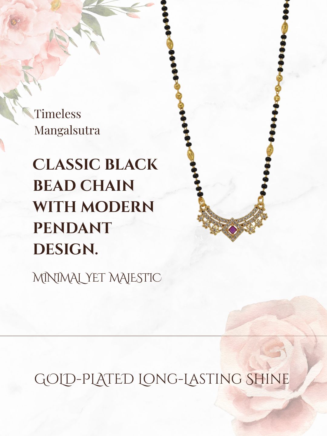 Meira Jewellery Traditional Gold-Toned Black Beaded Stylish Mangalsutra for Women Studded with Sparkling AD and Ruby Red Stones, Perfect for Daily and Office Ethnic Festive Jewellery Neckpiece-07