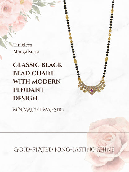 Meira Jewellery Traditional Gold-Toned Black Beaded Stylish Mangalsutra for Women Studded with Sparkling AD and Ruby Red Stones, Perfect for Daily and Office Ethnic Festive Jewellery Neckpiece-07