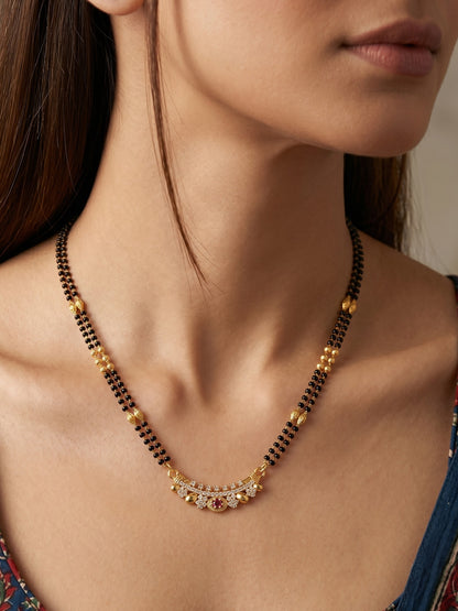 Gold-Toned Stone Studded Mangalsutra with Matching Earrings Combo Set
