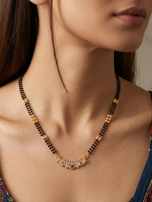 Gold-Toned Stone Studded Mangalsutra with Matching Earrings Combo Set