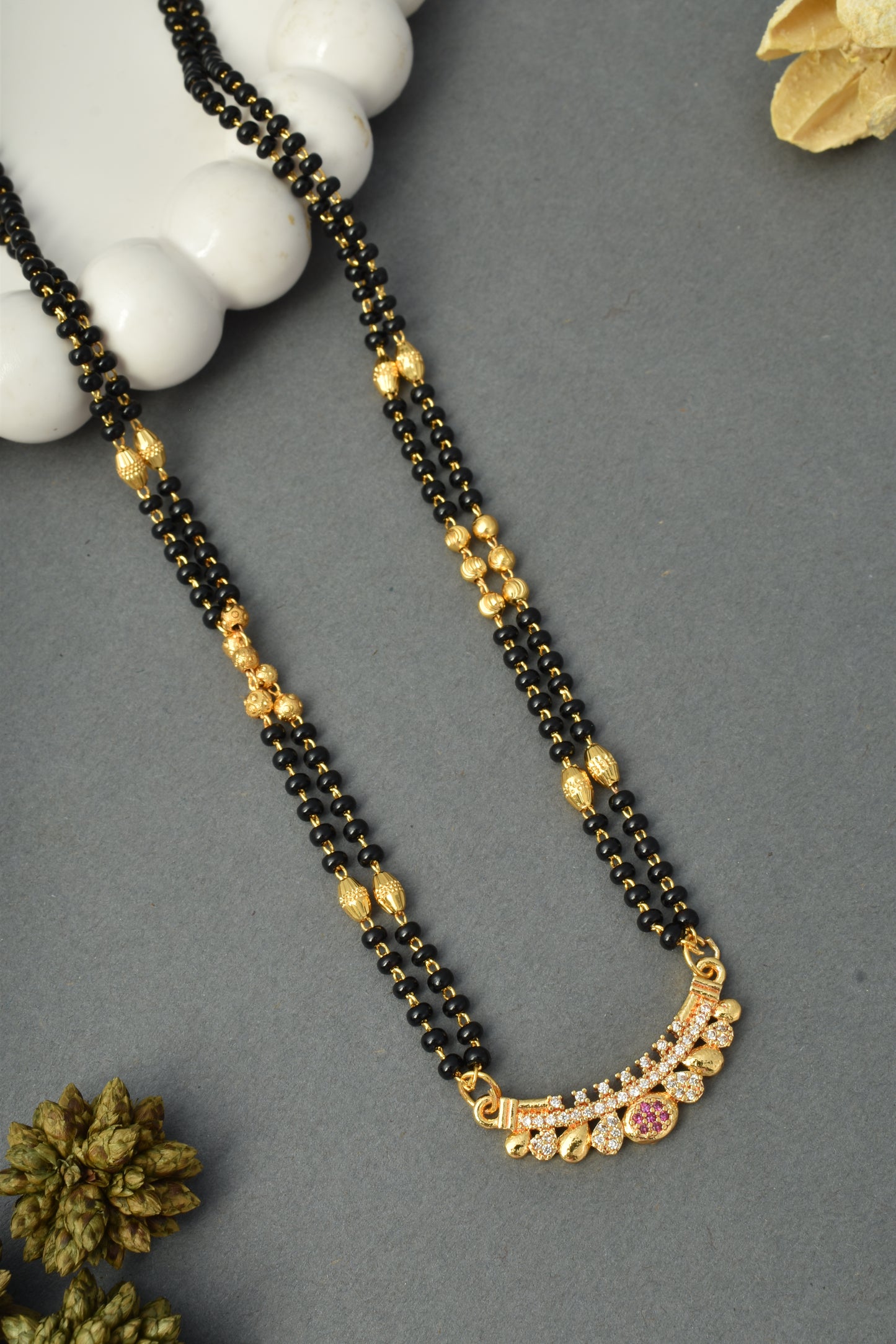 Gold-Toned Stone Studded Mangalsutra with Matching Earrings Combo Set