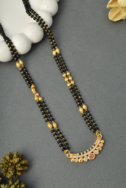 Gold-Toned Stone Studded Mangalsutra with Matching Earrings Combo Set