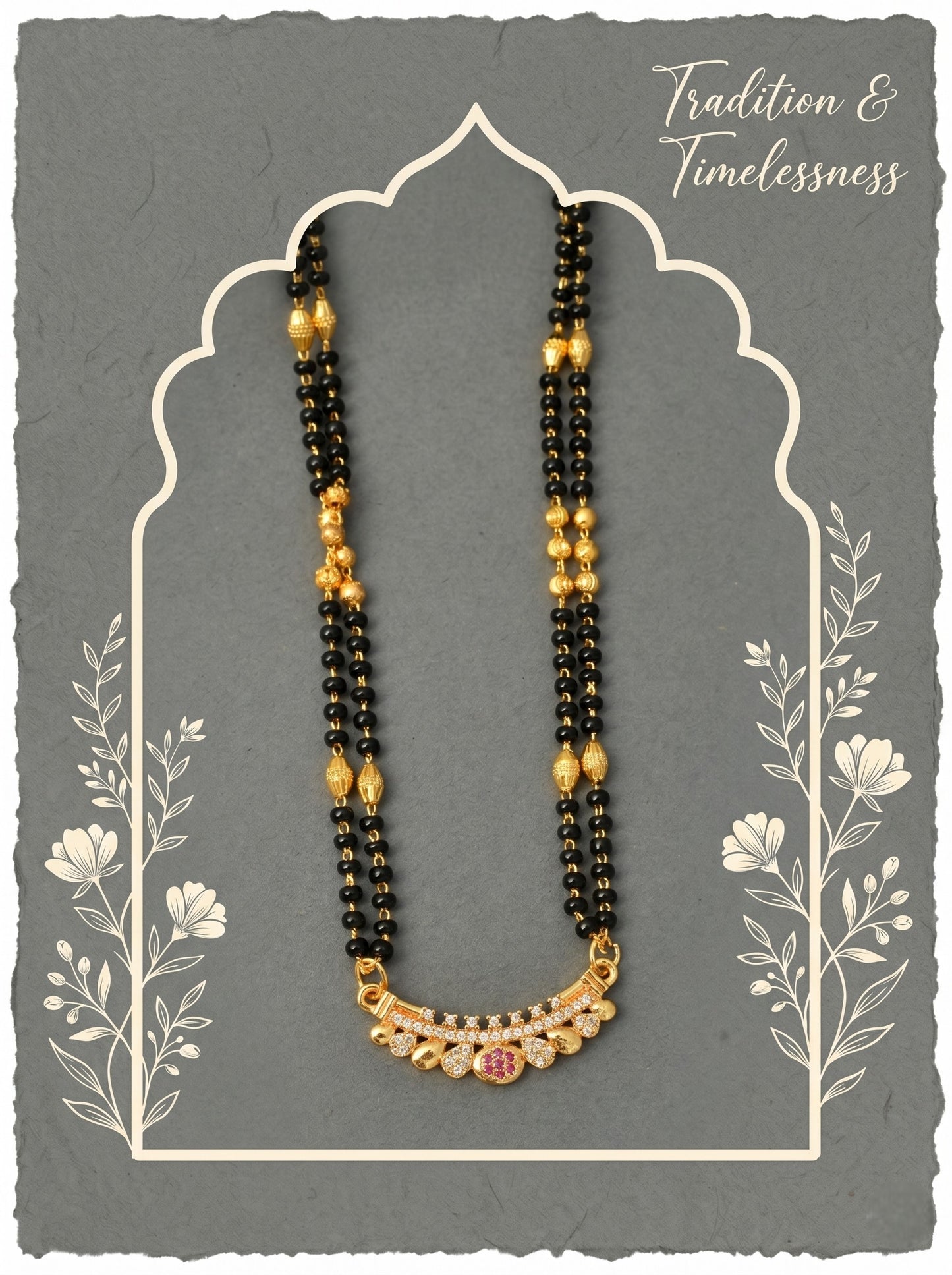 Gold-Toned Stone Studded Mangalsutra with Matching Earrings Combo Set
