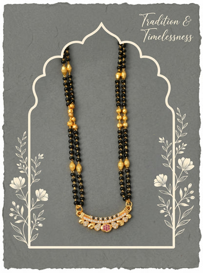 Gold-Toned Stone Studded Mangalsutra with Matching Earrings Combo Set