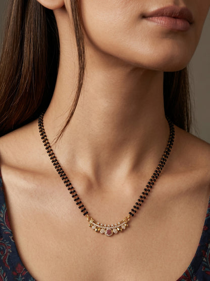 Gold-Toned Stone Studded Mangalsutra with Matching Earrings Combo Set